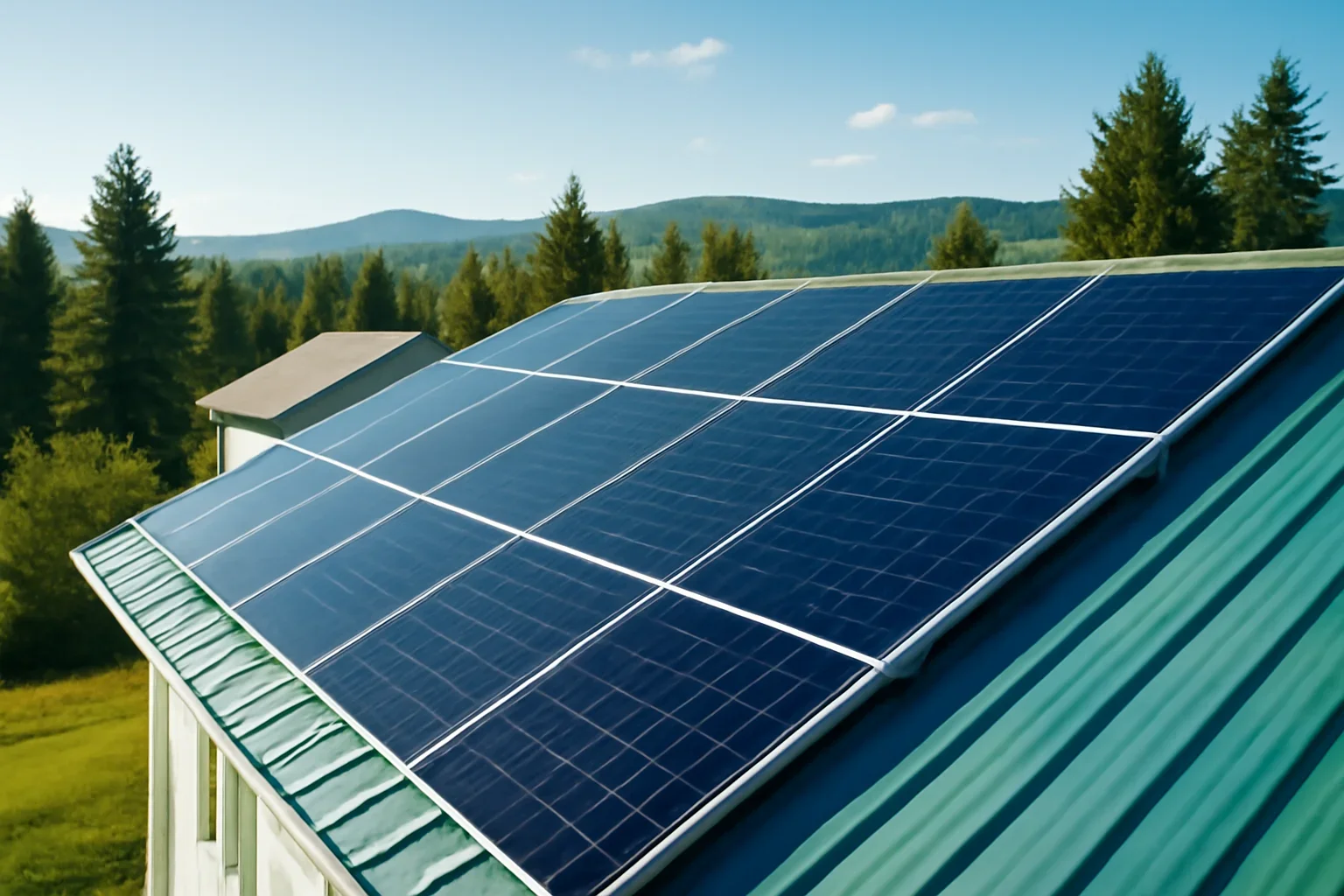 Rooftop solar panels on a property in 100 Mile House, BC