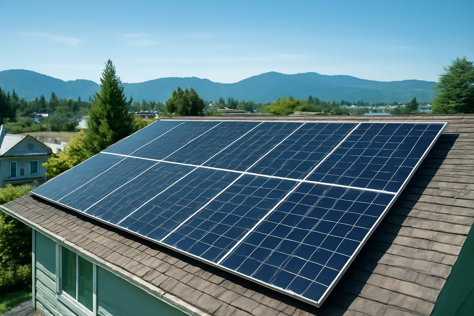 Rooftop solar panels on a property in Abbotsford, BC