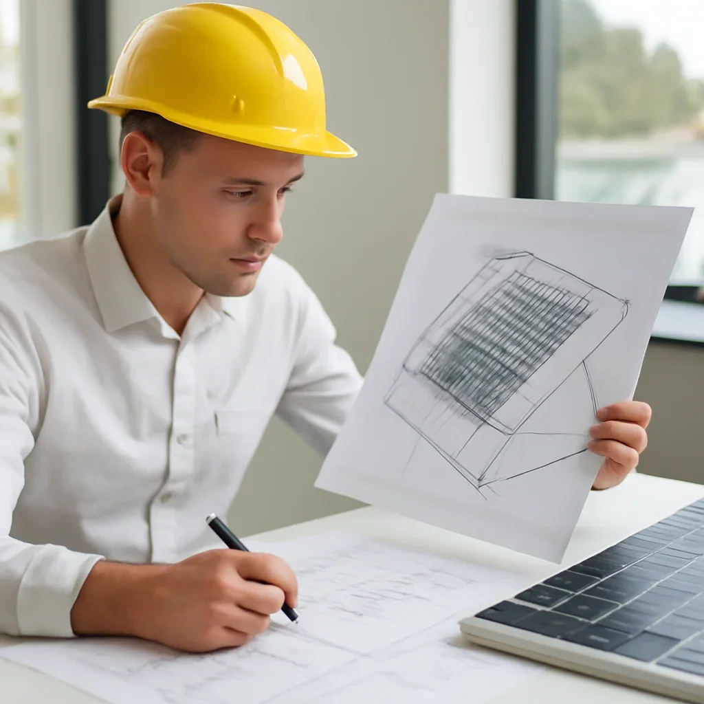 Solar consultant reviewing roof and electrical details for a Alert Bay, BC project