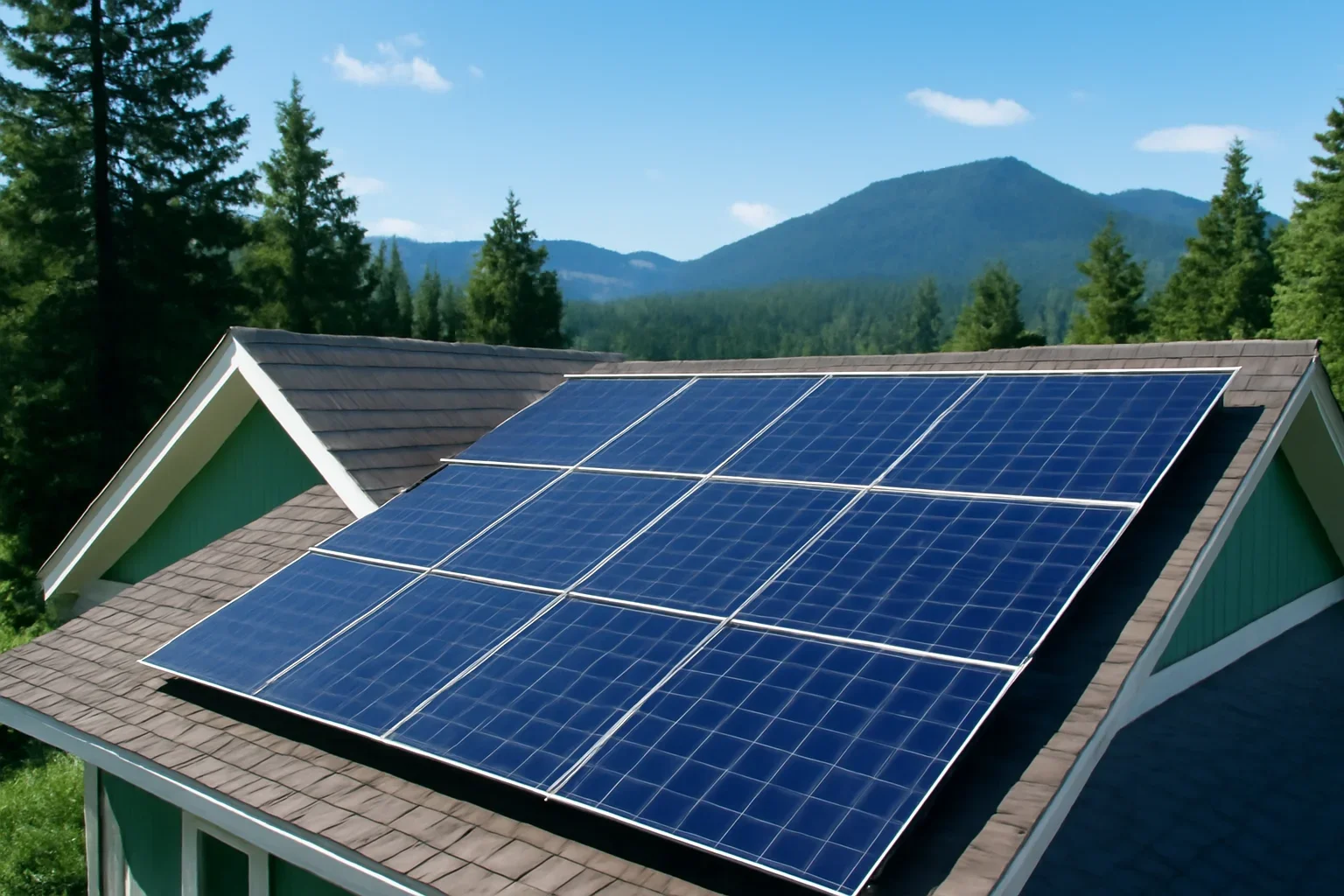 Rooftop solar panels on a property in Anmore, BC