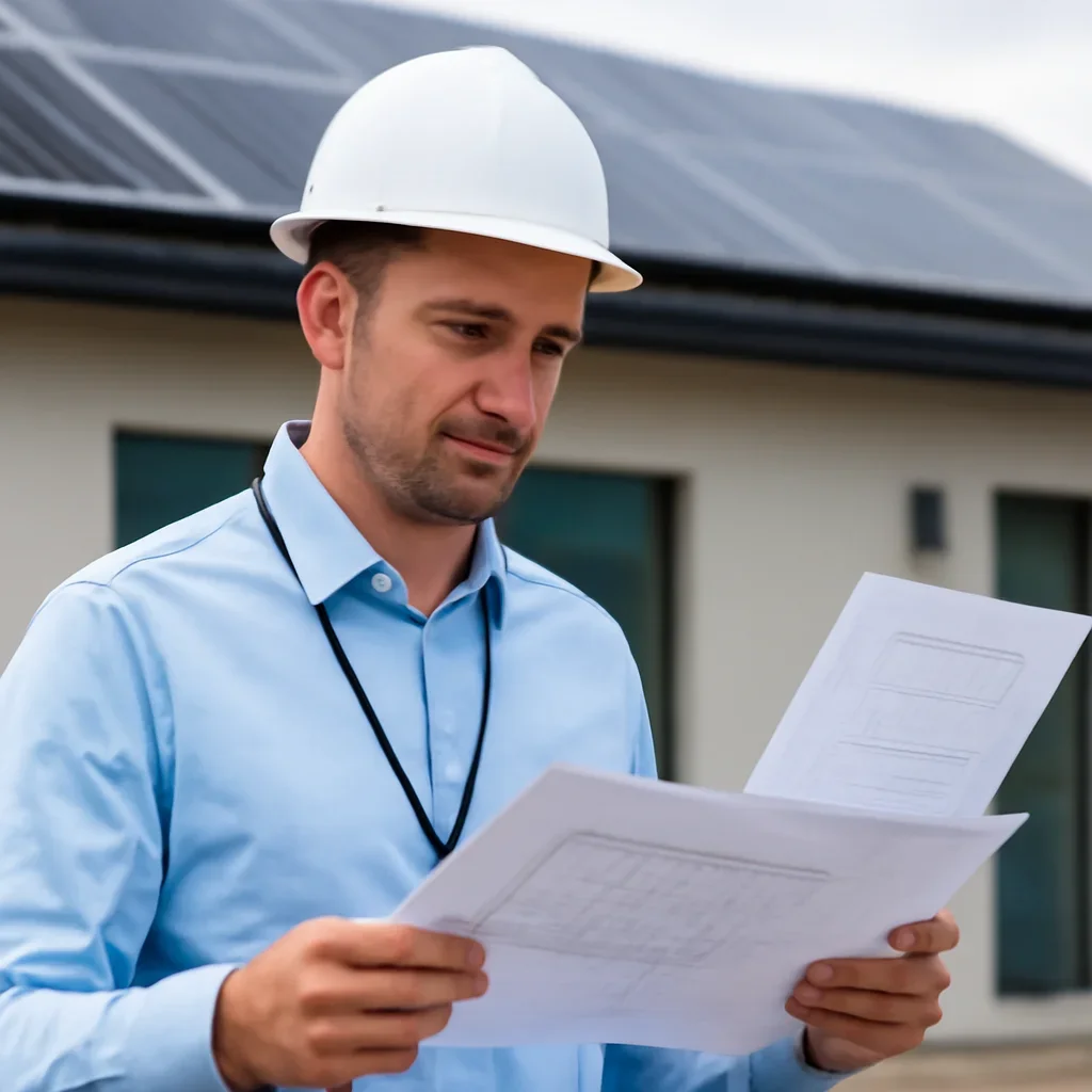 Solar consultant reviewing roof and electrical details for a Armstrong, BC project