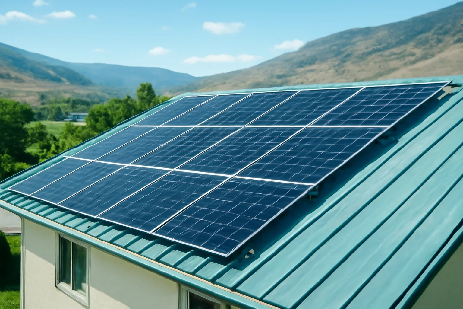 Rooftop solar panels on a property in Ashcroft, BC