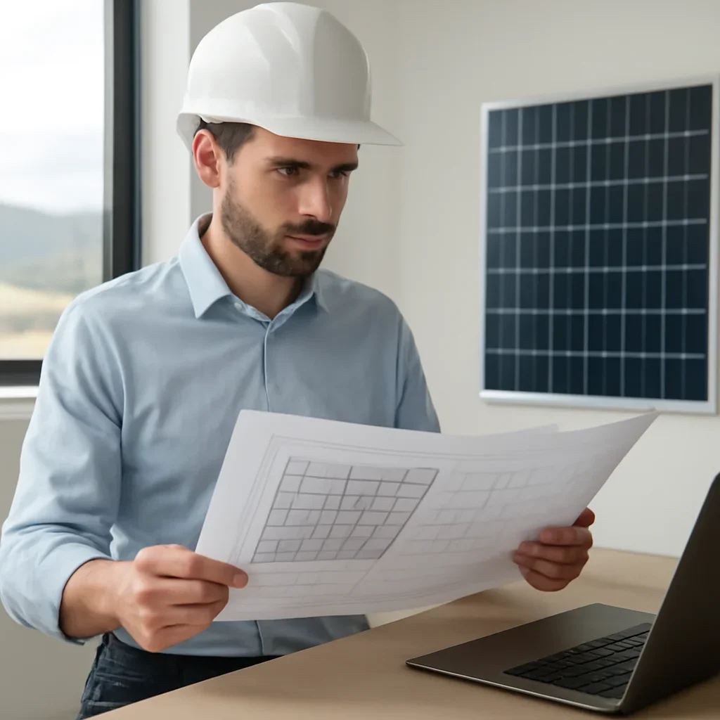Solar consultant reviewing roof and electrical details for a Ashcroft, BC project