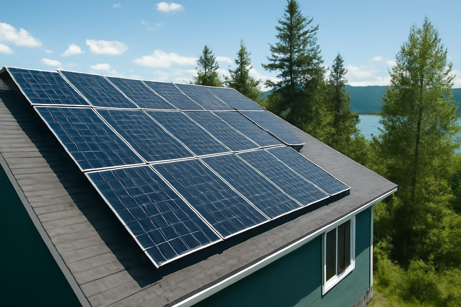 Rooftop solar panels on a property in Burns Lake, BC