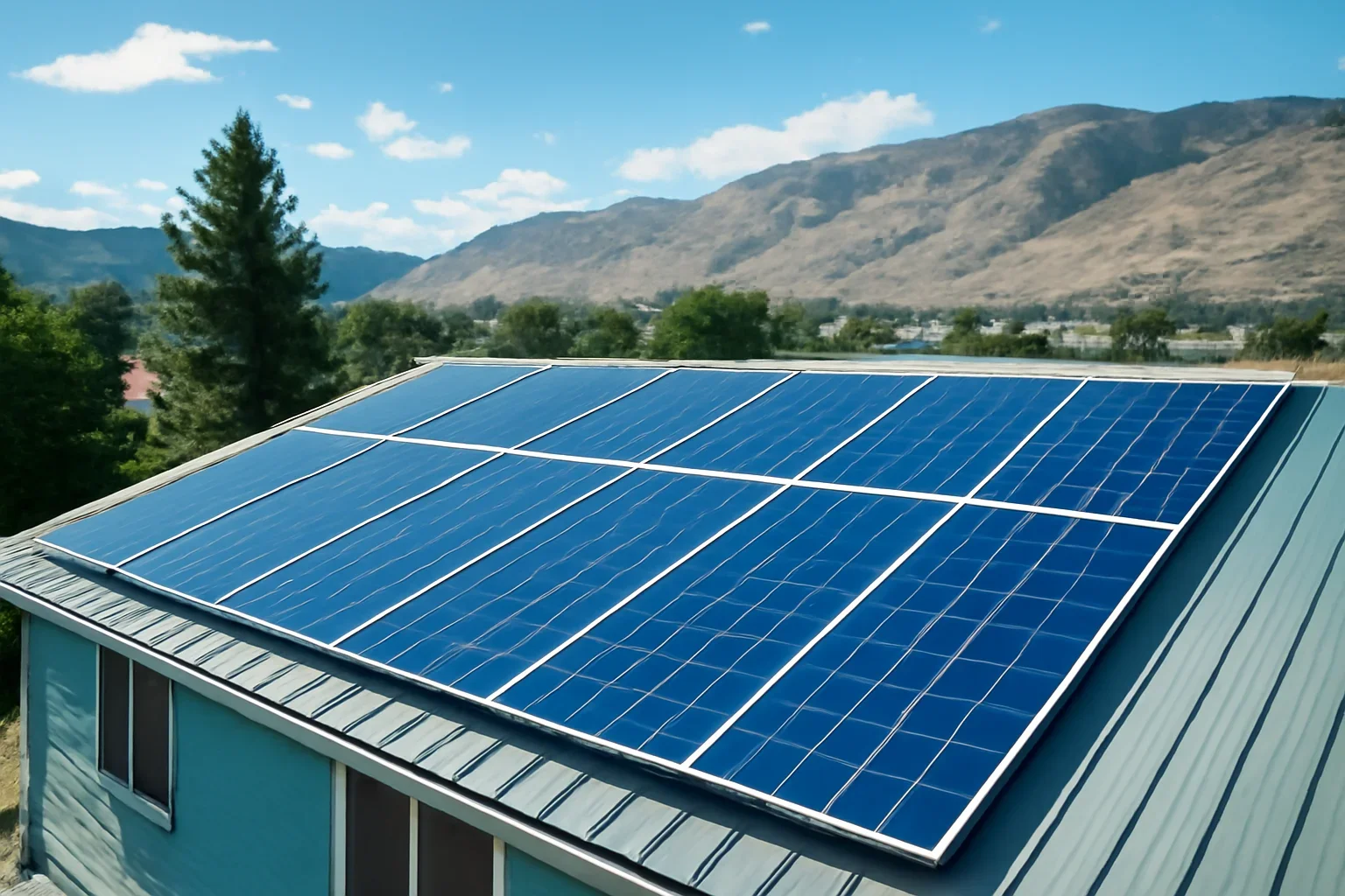 Rooftop solar panels on a property in Cache Creek, BC