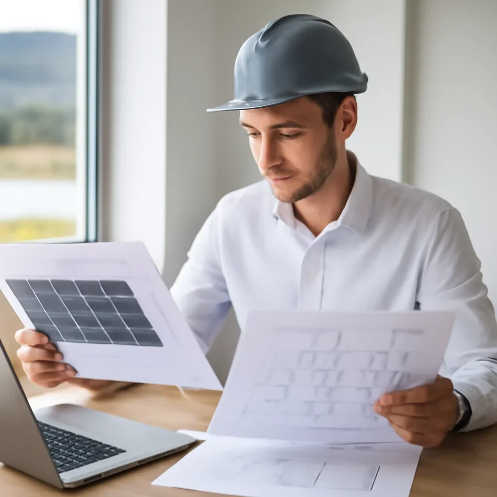 Solar consultant reviewing roof and electrical details for a Canal Flats, BC project