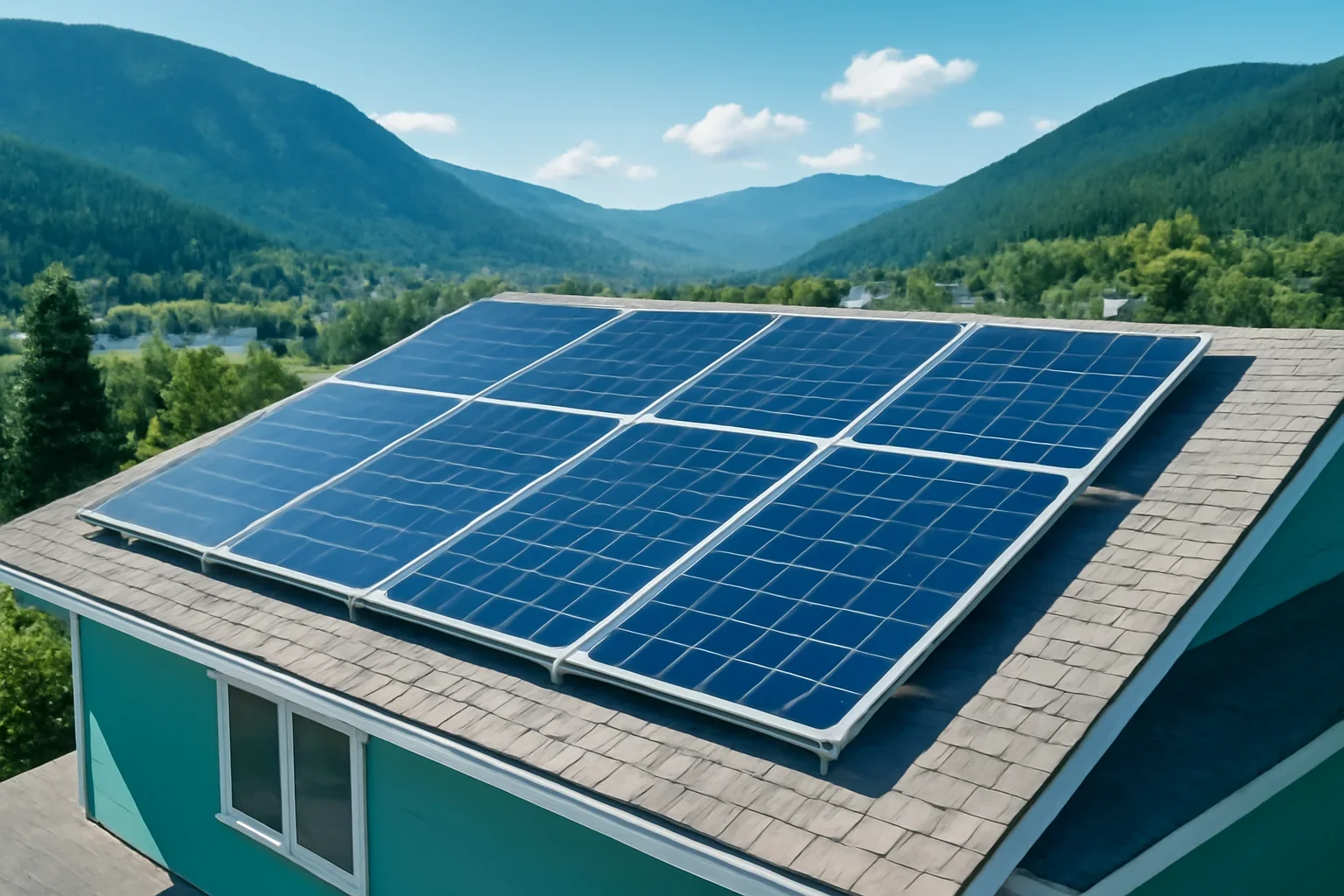 Rooftop solar panels on a property in Castlegar, BC
