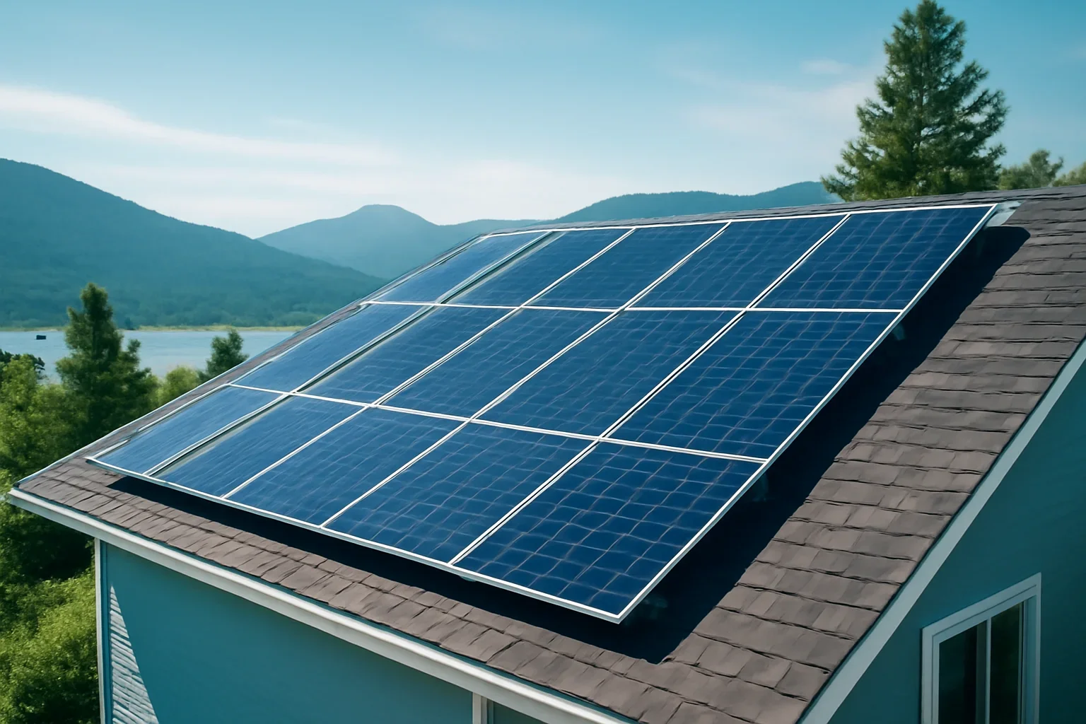 Rooftop solar panels on a property in Chase, BC