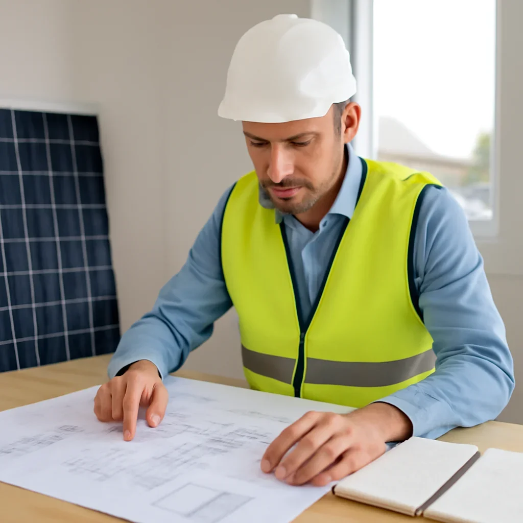 Solar consultant reviewing roof and electrical details for a Chetwynd, BC project