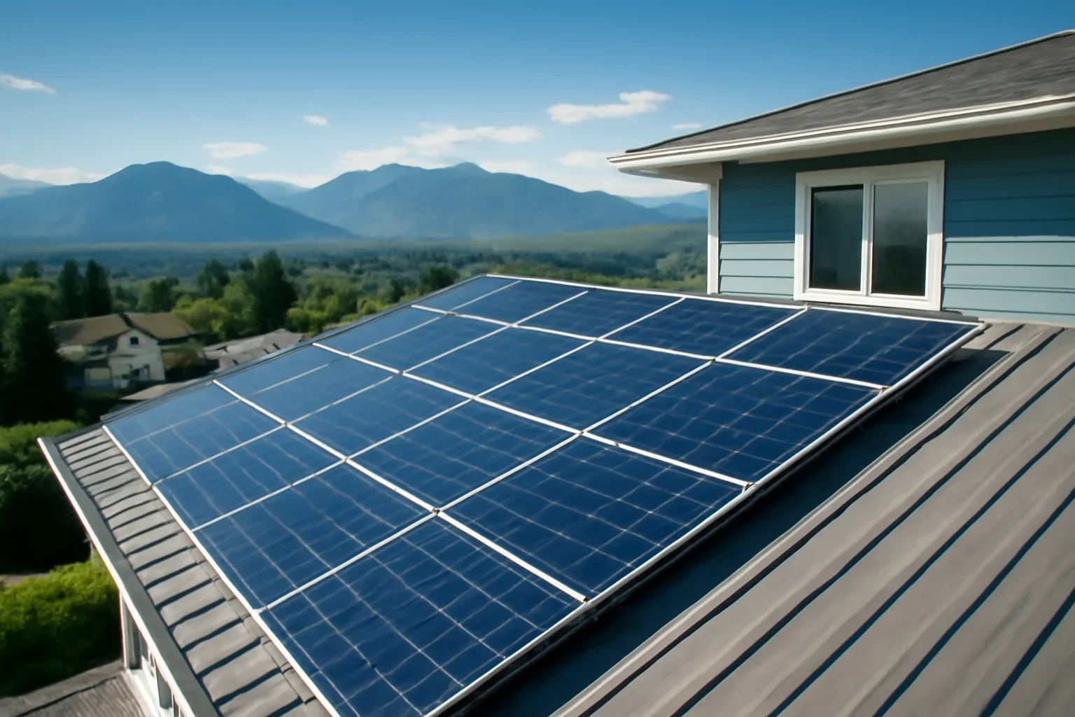 Rooftop solar panels on a property in Chilliwack, BC