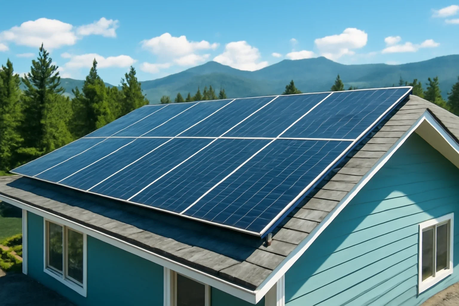 Rooftop solar panels on a property in Clearwater, BC