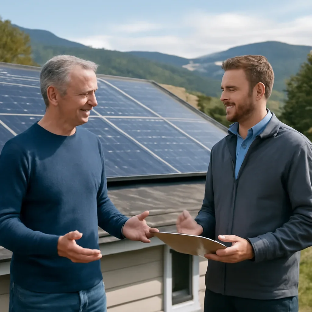 Property owner discussing solar options for Clinton, BC