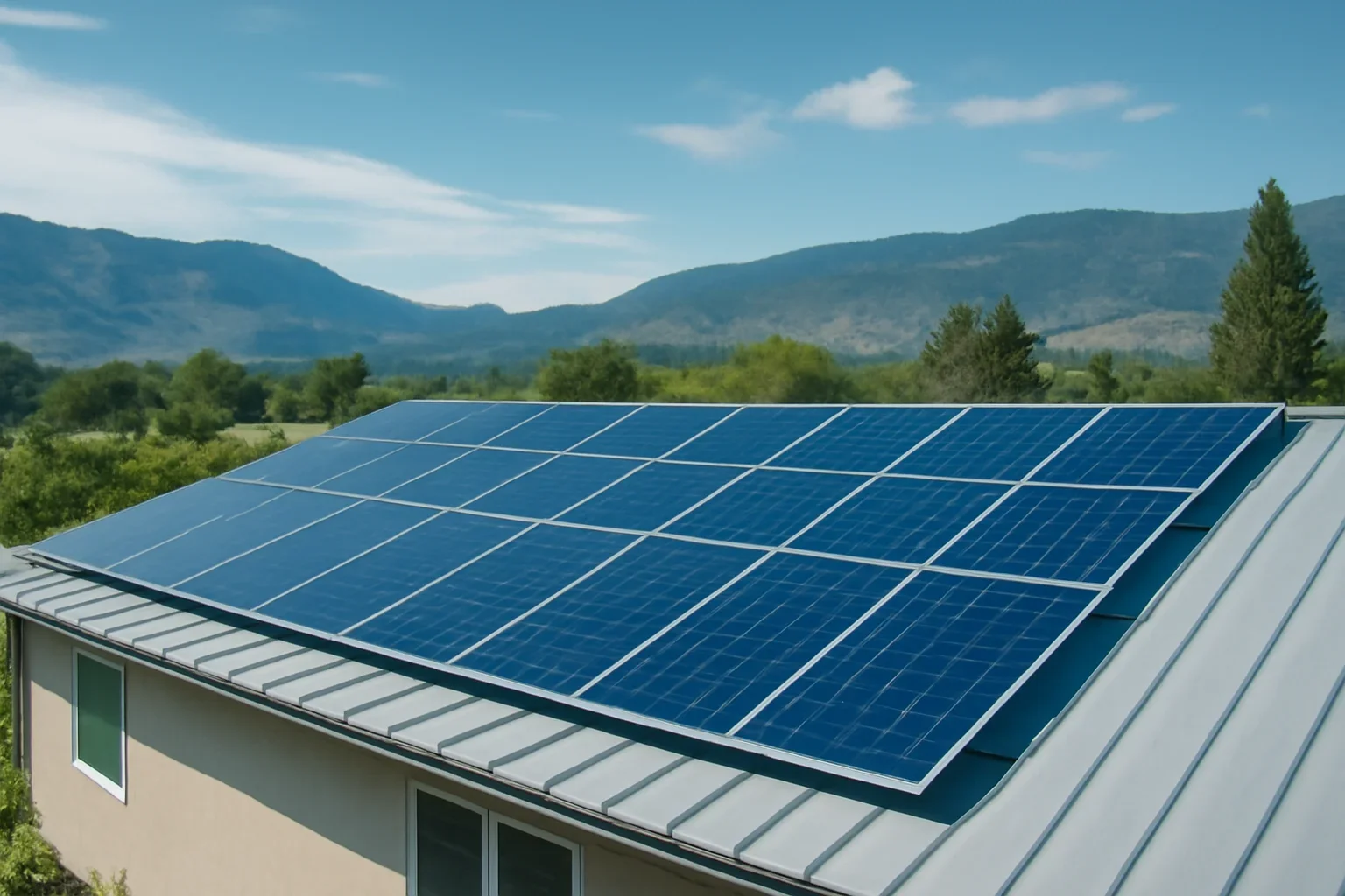 Rooftop solar panels on a property in Coldstream, BC