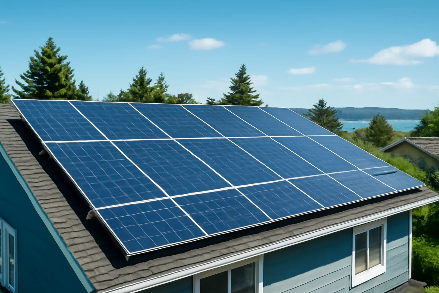 Rooftop solar panels on a property in Colwood, BC