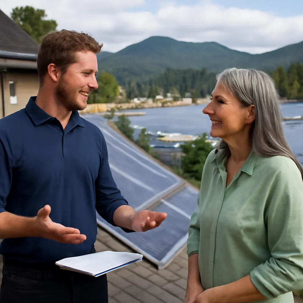 Property owner discussing solar options for Daajing Giids, BC