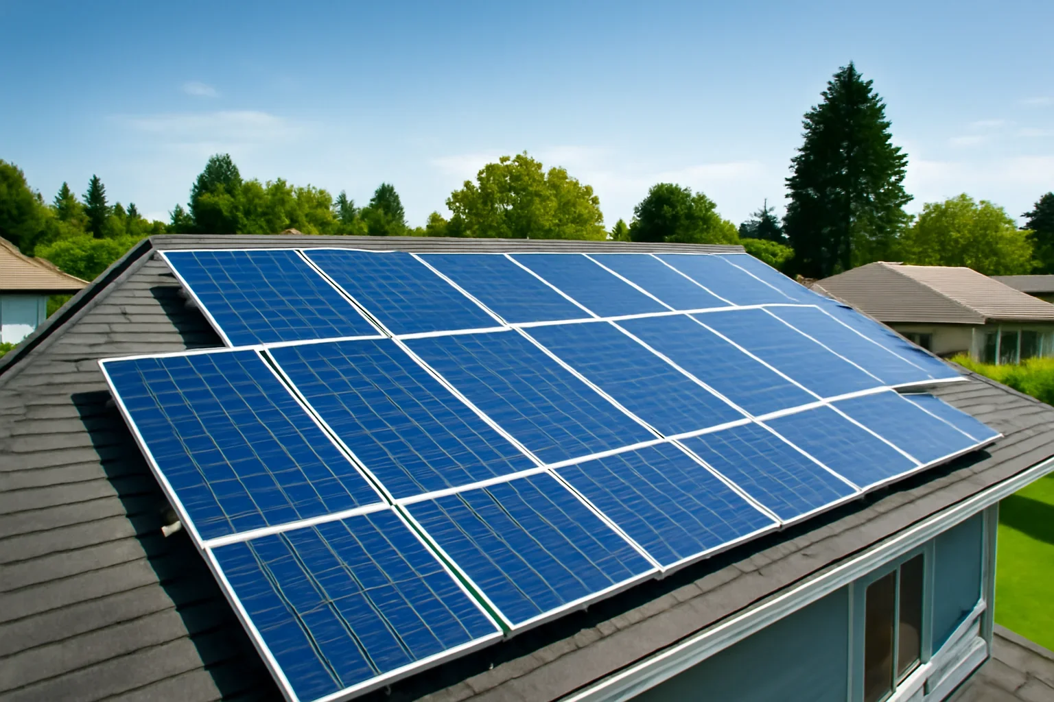 Rooftop solar panels on a property in Delta, BC