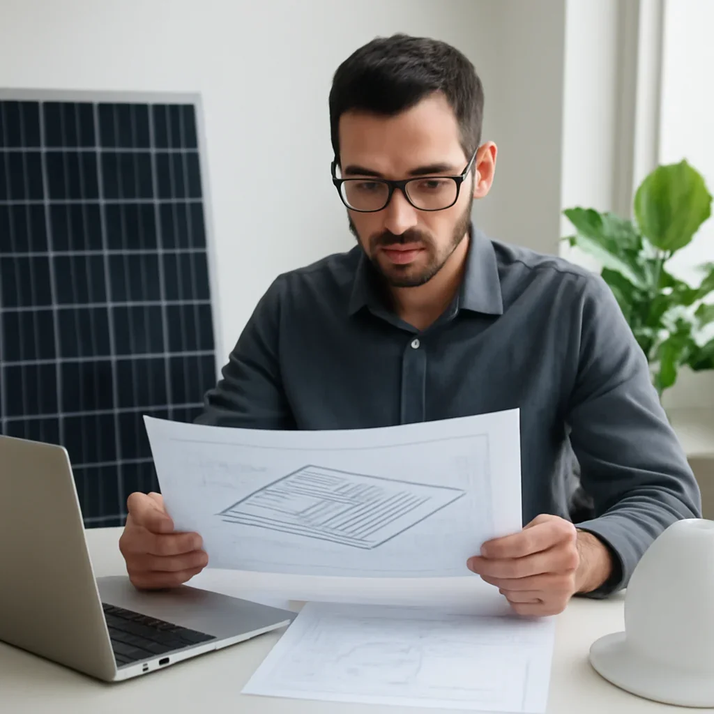 Solar consultant reviewing roof and electrical details for a Delta, BC project