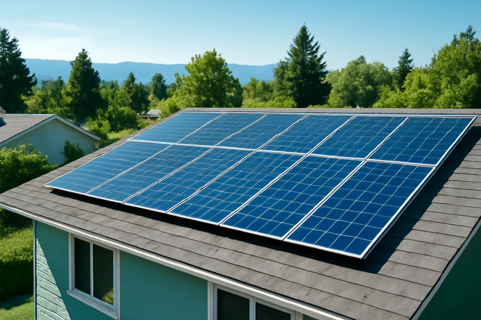 Rooftop solar panels on a property in Enderby, BC