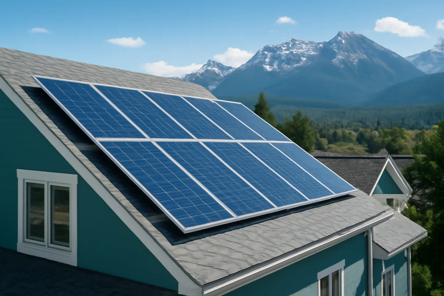 Rooftop solar panels on a property in Fernie, BC