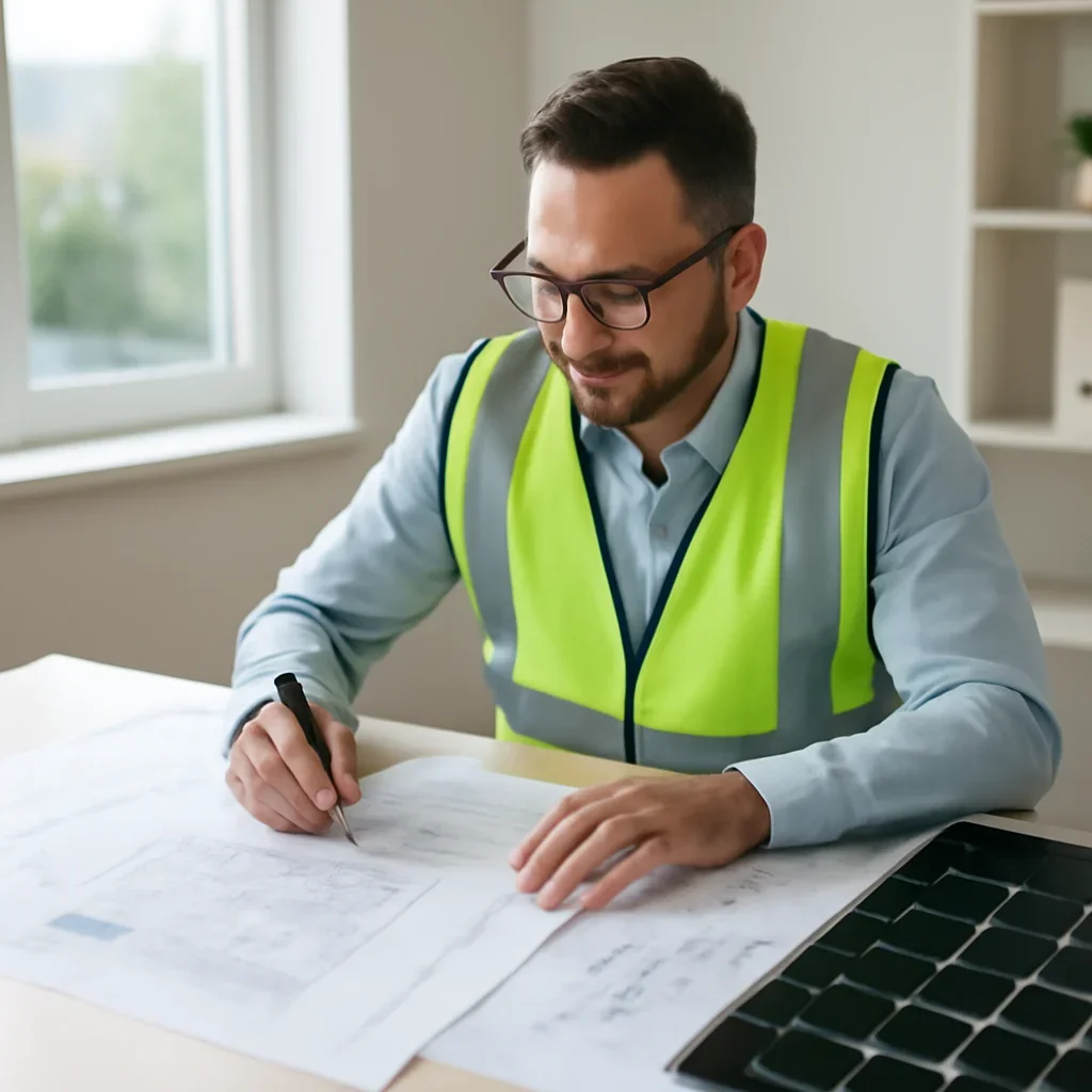 Solar consultant reviewing roof and electrical details for a Fort St. James, BC project