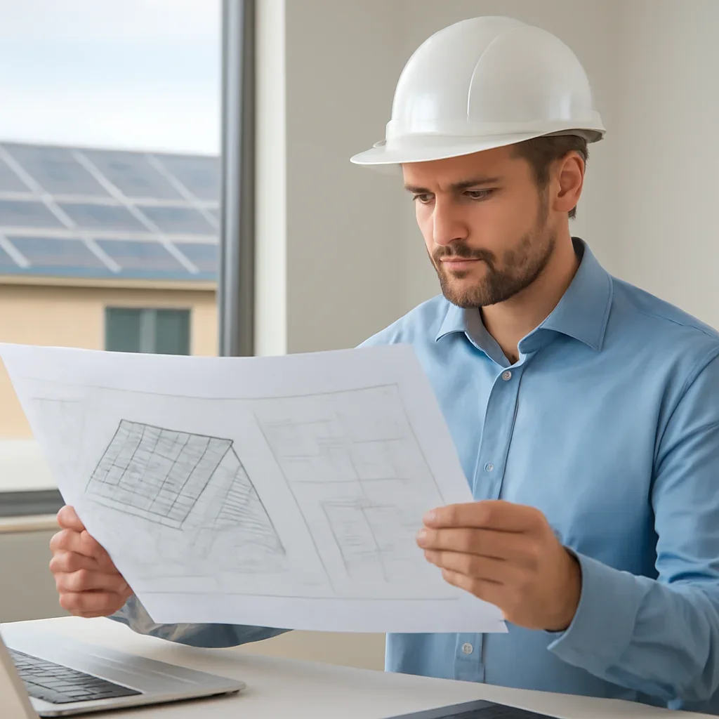 Solar consultant reviewing roof and electrical details for a Fort St. John, BC project