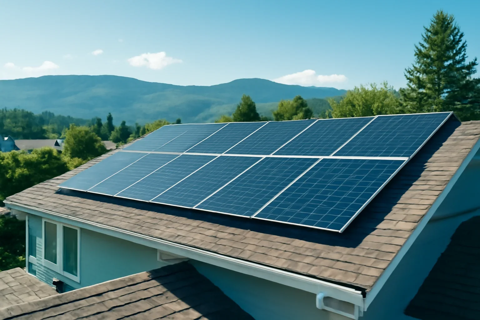 Rooftop solar panels on a property in Fruitvale, BC