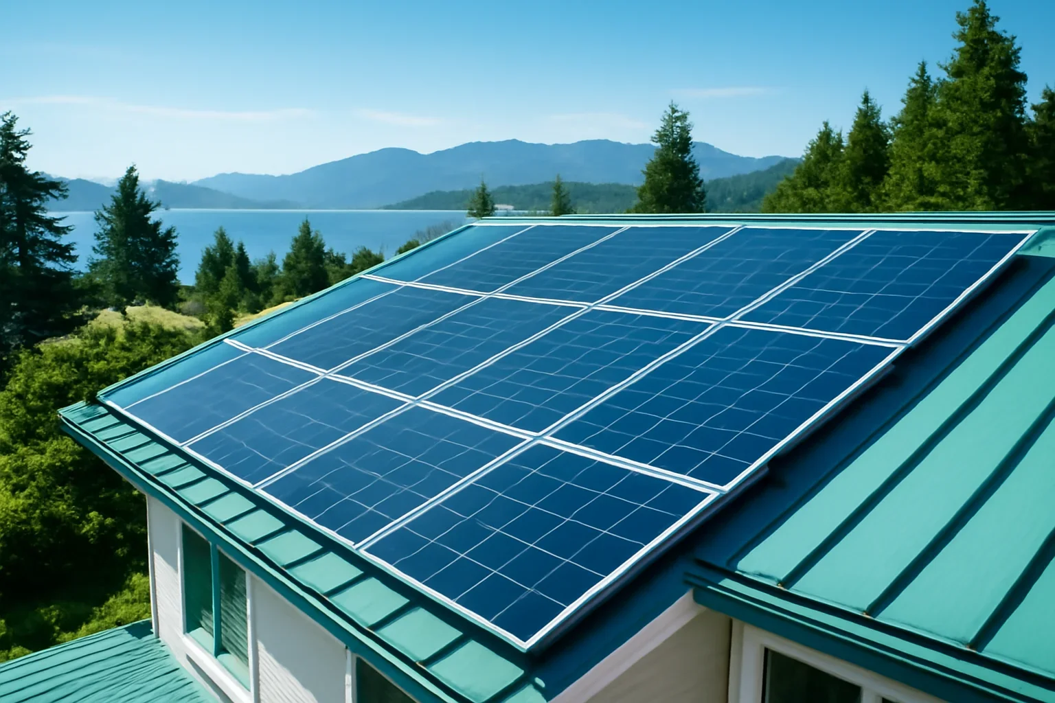 Rooftop solar panels on a property in Gibsons, BC