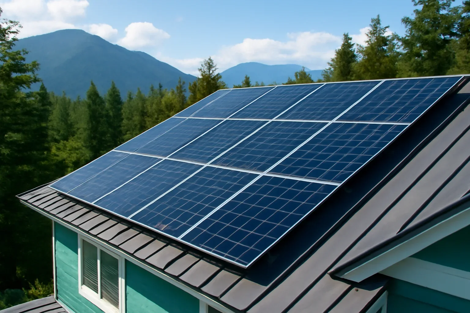 Rooftop solar panels on a property in Gold River, BC