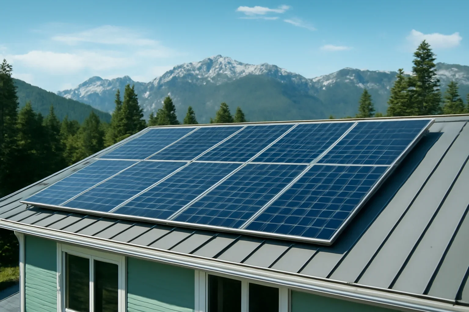 Rooftop solar panels on a property in Golden, BC