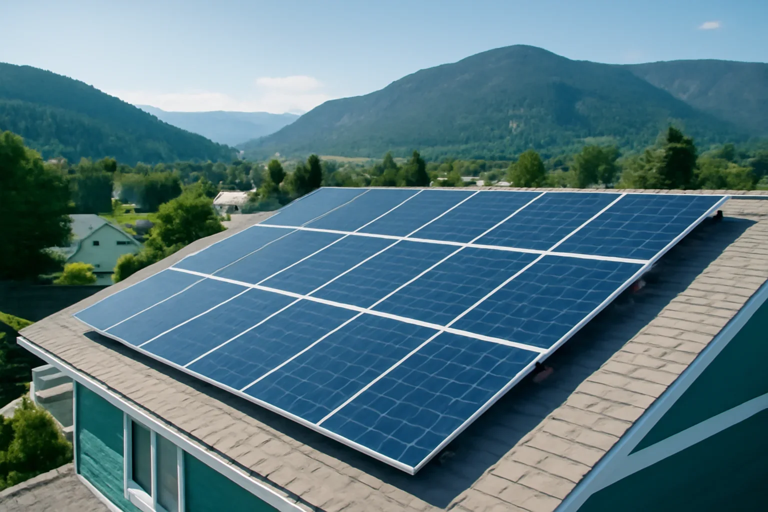 Rooftop solar panels on a property in Grand Forks, BC