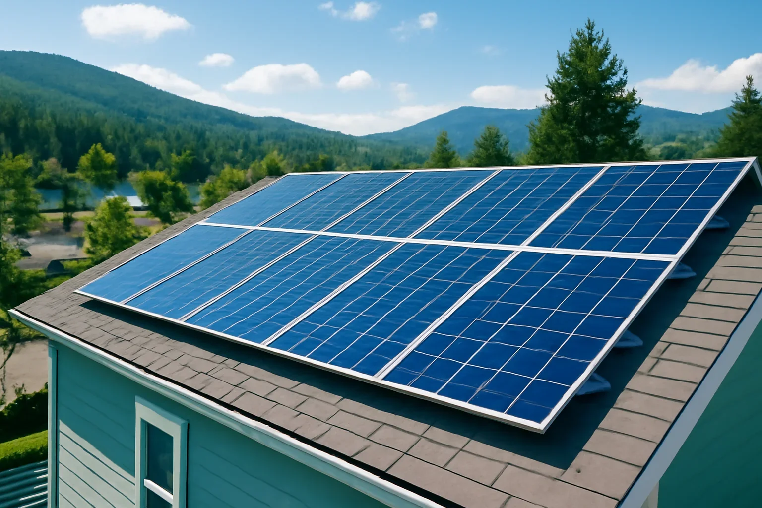 Rooftop solar panels on a property in Greenwood, BC