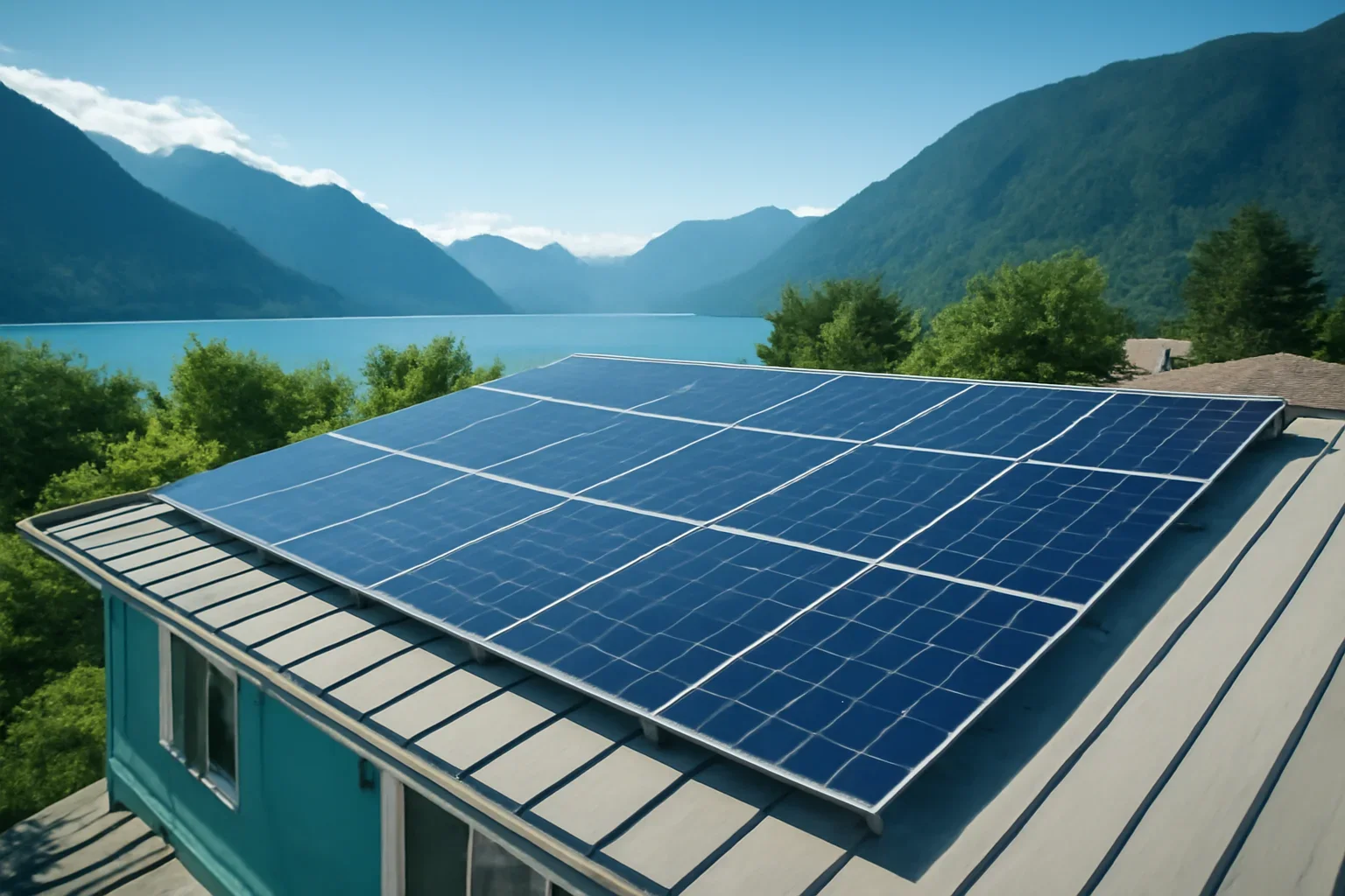 Rooftop solar panels on a property in Harrison Hot Springs, BC
