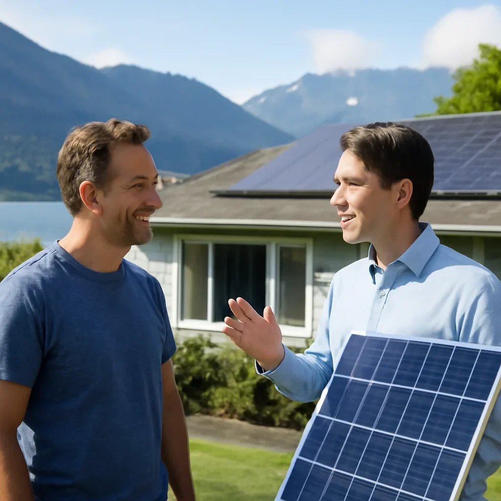 Property owner discussing solar options for Harrison Hot Springs, BC
