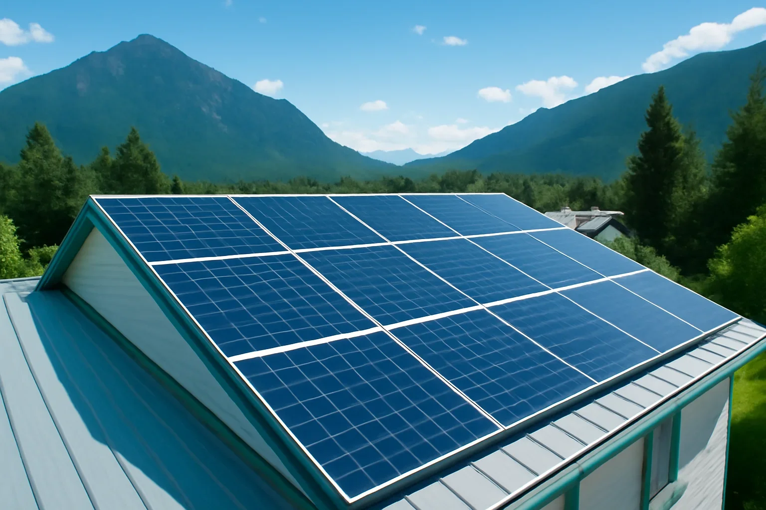 Rooftop solar panels on a property in Hazelton, BC