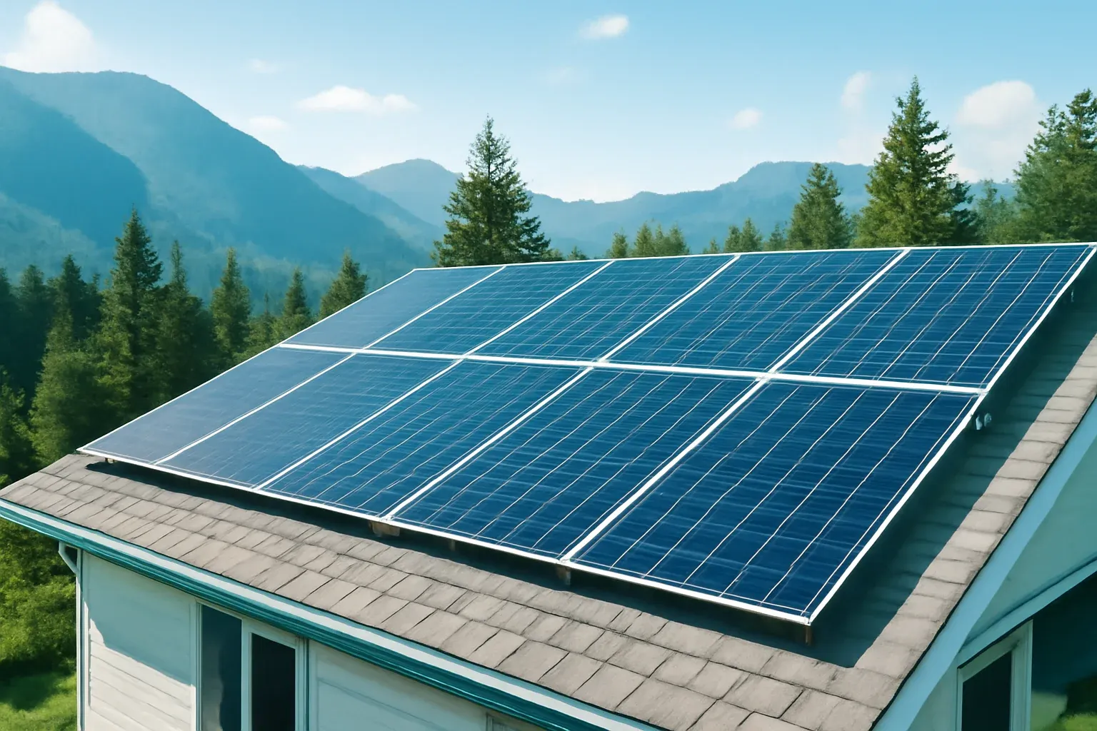 Rooftop solar panels on a property in Highlands, BC