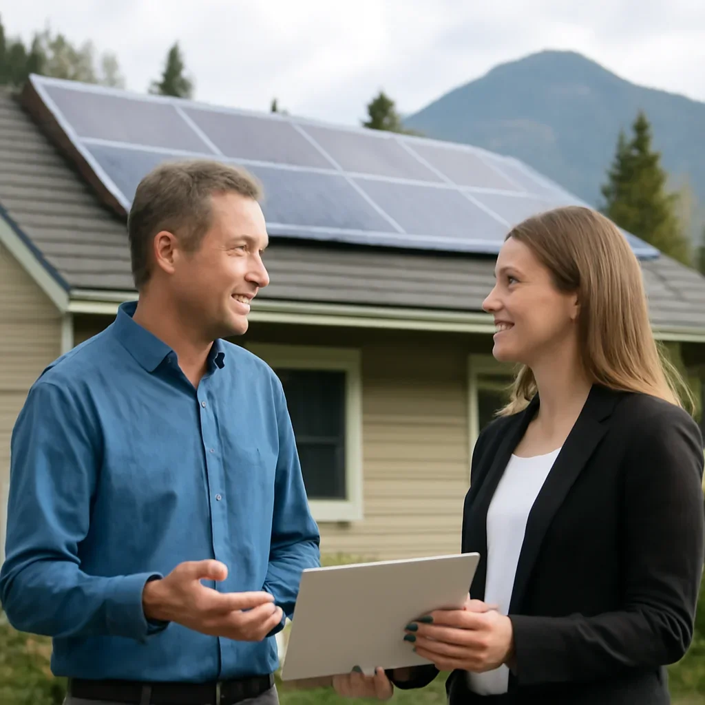 Property owner discussing solar options for Highlands, BC