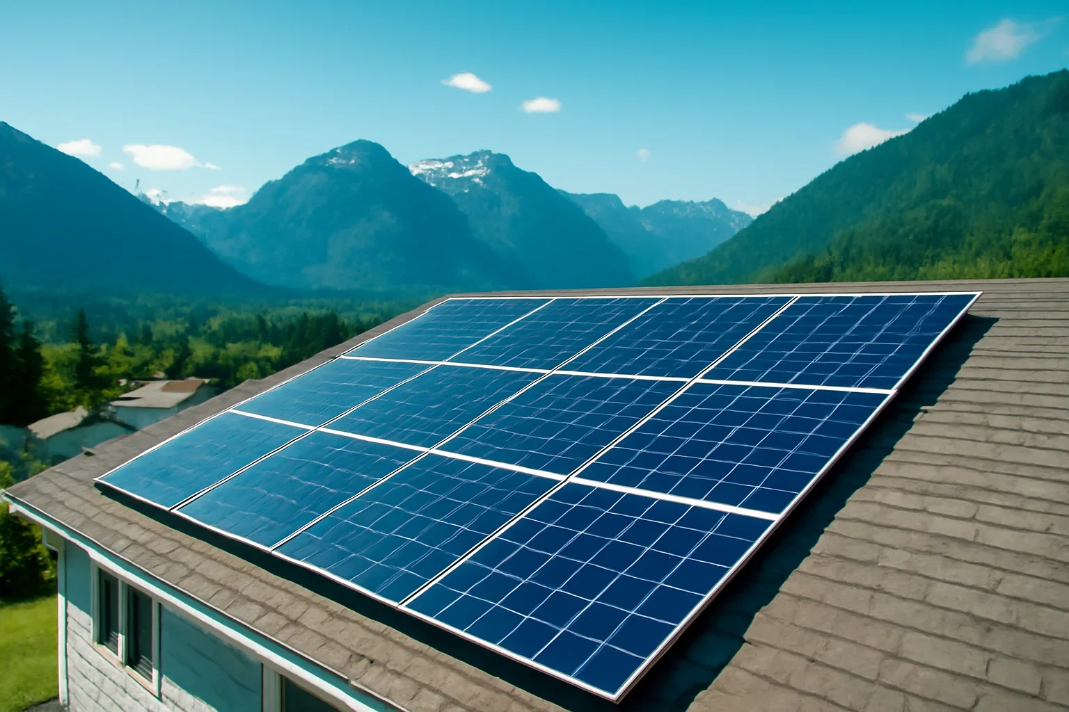 Rooftop solar panels on a property in Hope, BC