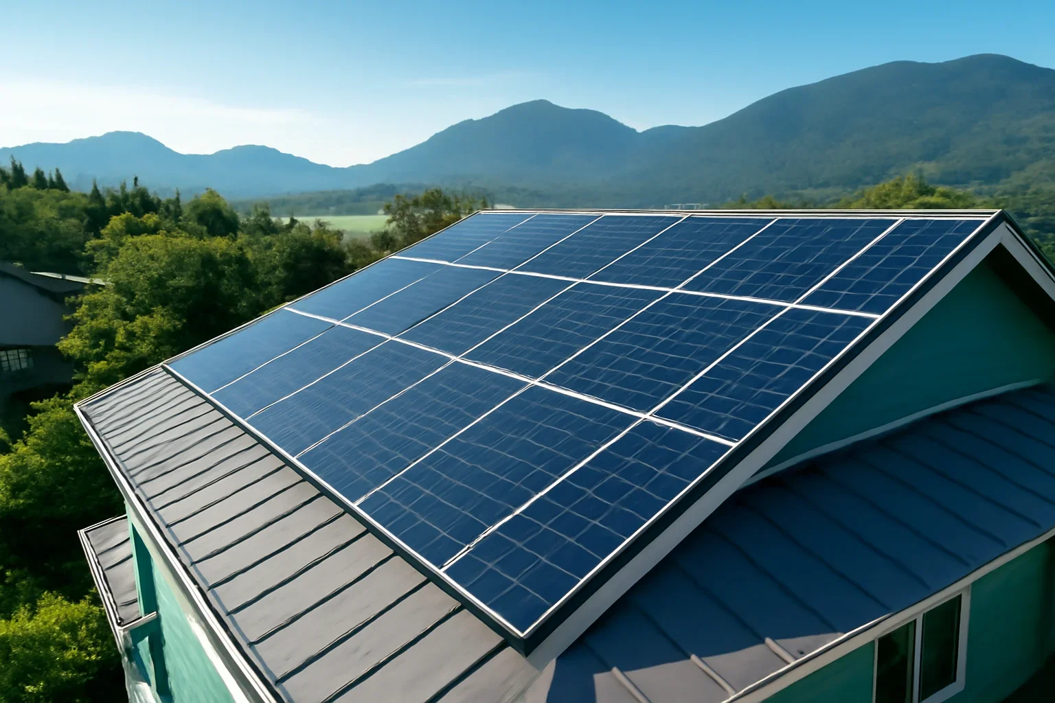 Rooftop solar panels on a property in Hudson's Hope, BC