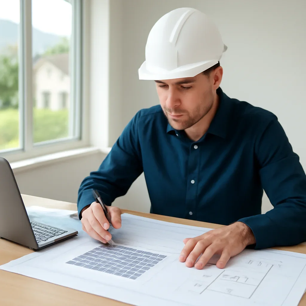 Solar consultant reviewing roof and electrical details for a Hudson's Hope, BC project