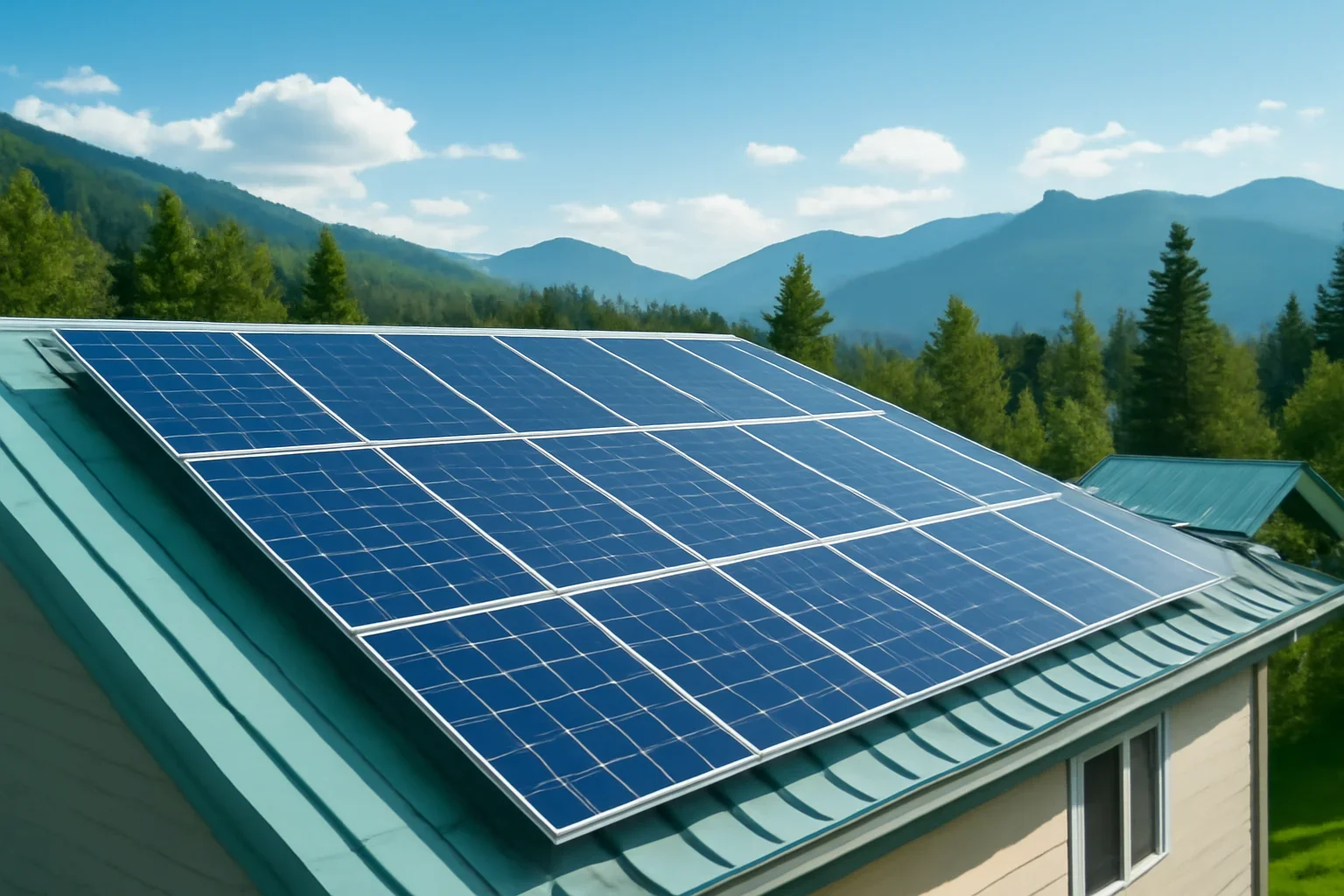 Rooftop solar panels on a property in Interior BC