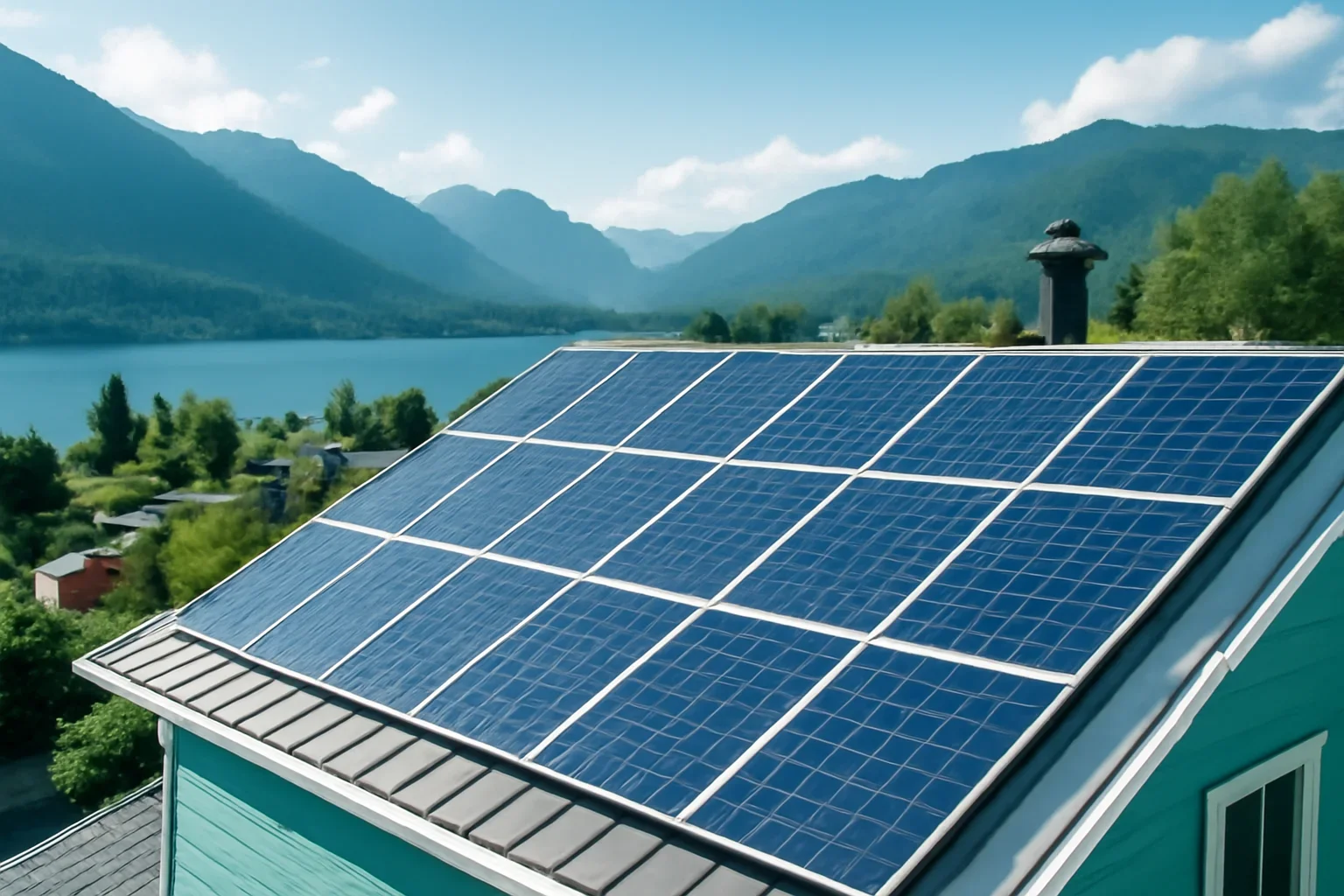 Rooftop solar panels on a property in Kaslo, BC