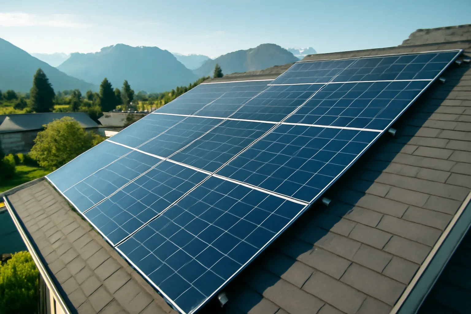Rooftop solar panels on a property in Kent, BC