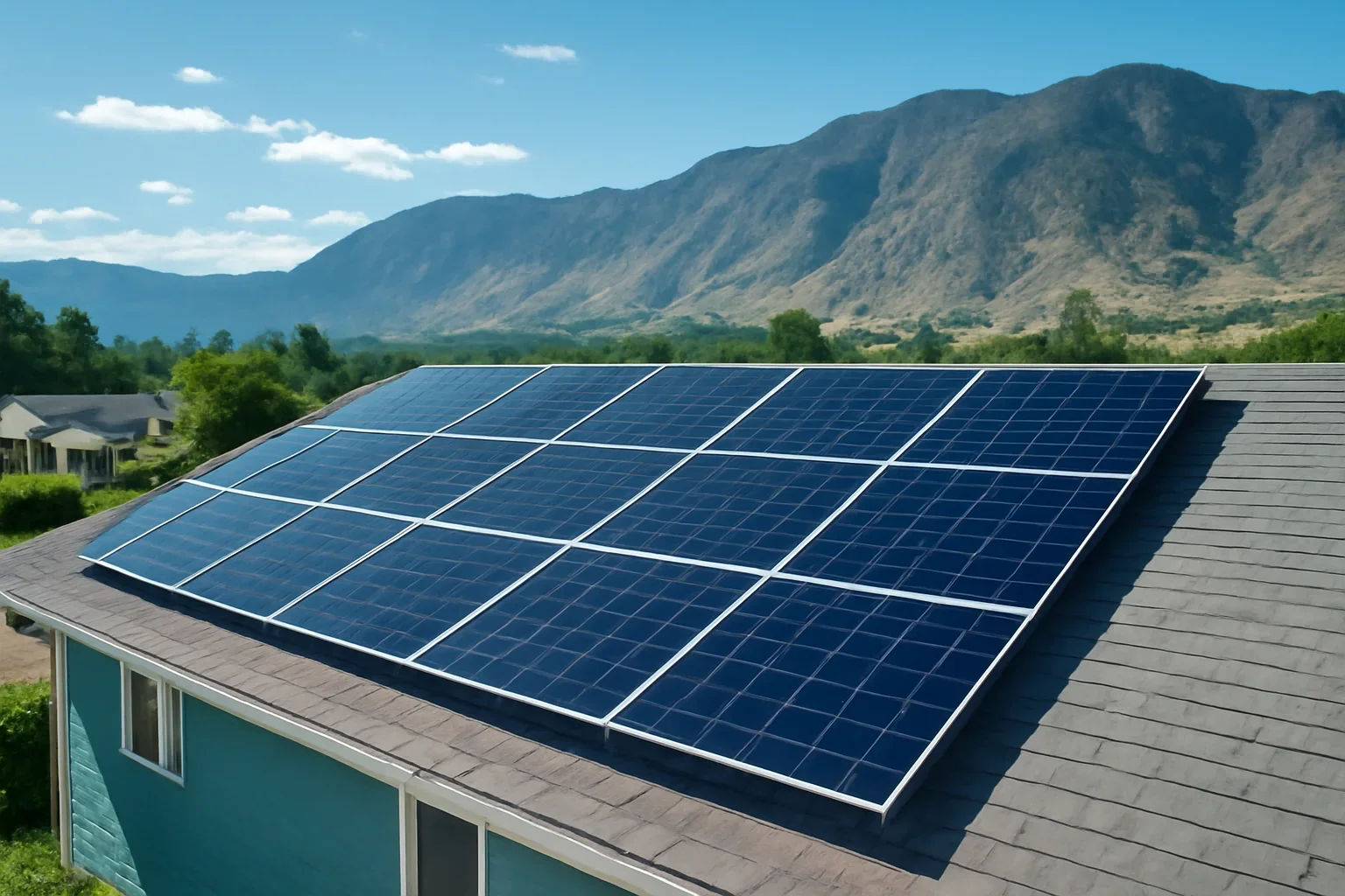 Rooftop solar panels on a property in Keremeos, BC