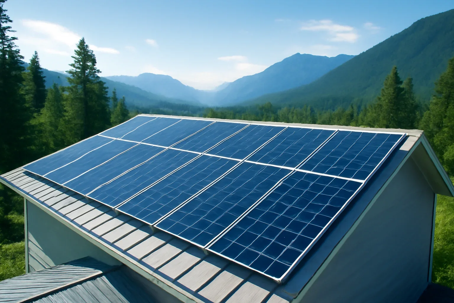 Rooftop solar panels on a property in Kootenays