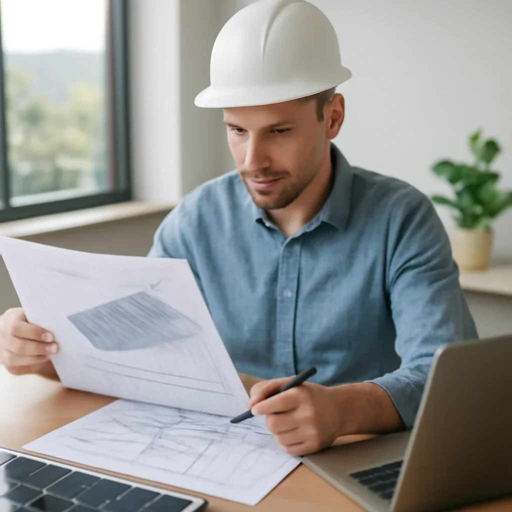 Solar consultant reviewing roof and electrical details for a Kootenays project