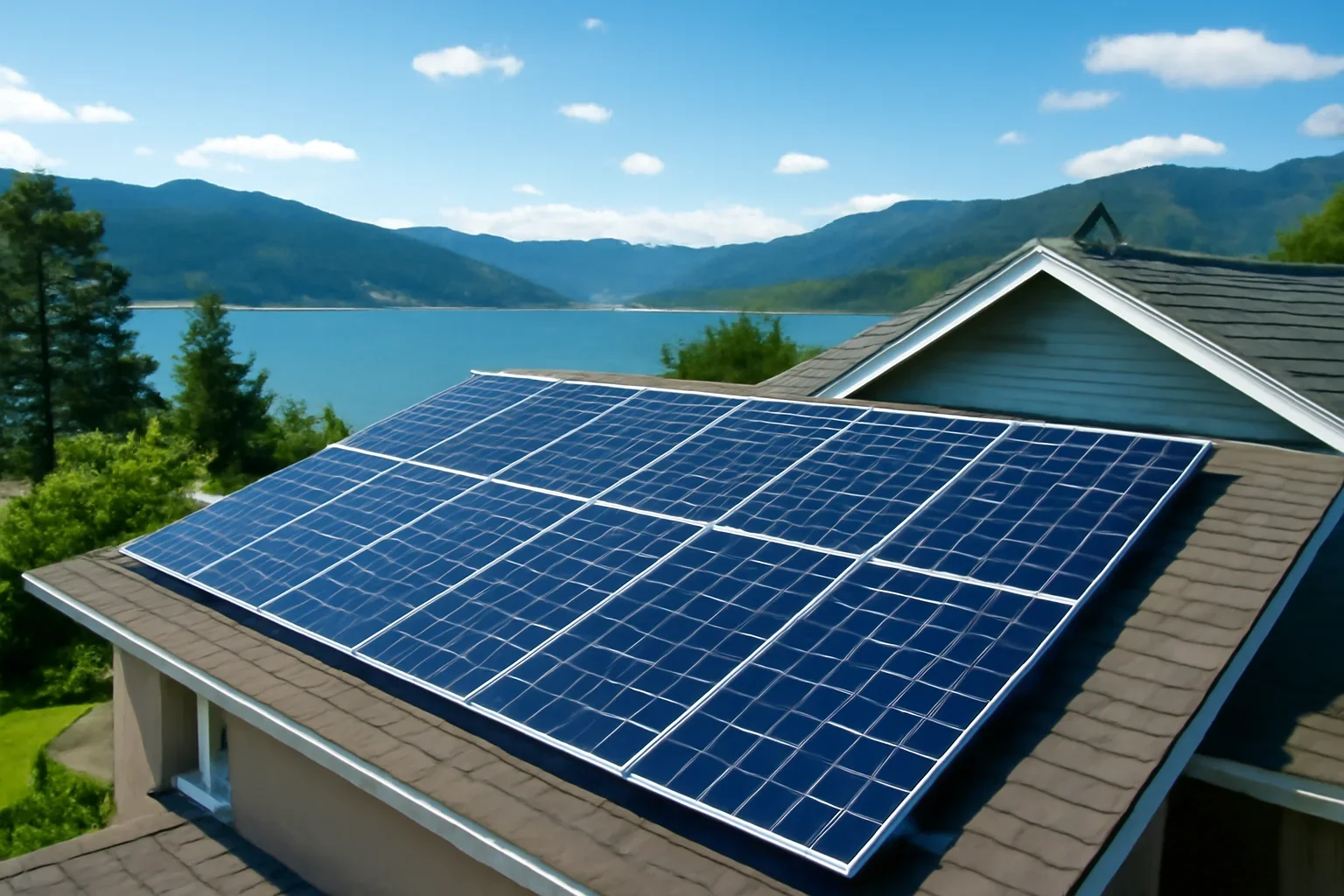 Rooftop solar panels on a property in Lake Country, BC