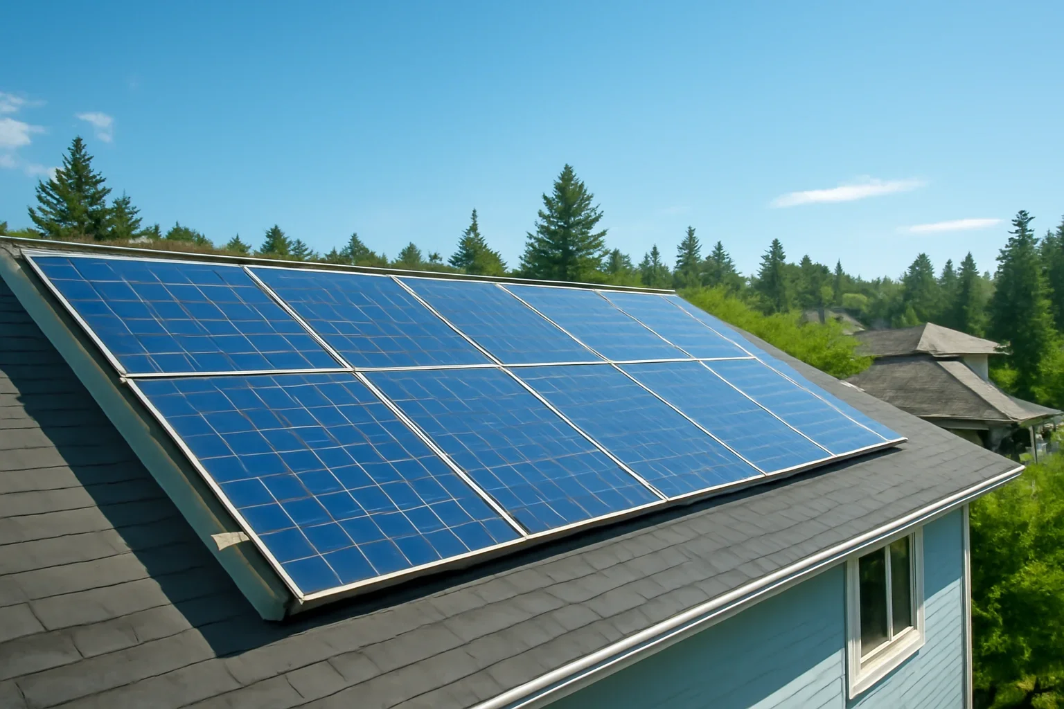 Rooftop solar panels on a property in Langford, BC