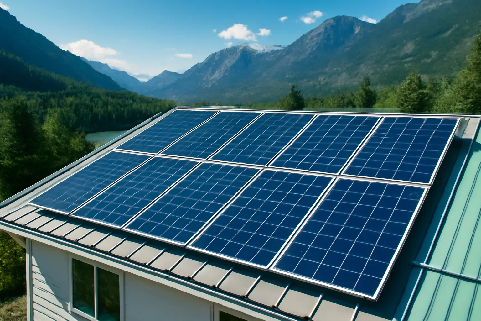 Rooftop solar panels on a property in Lillooet, BC