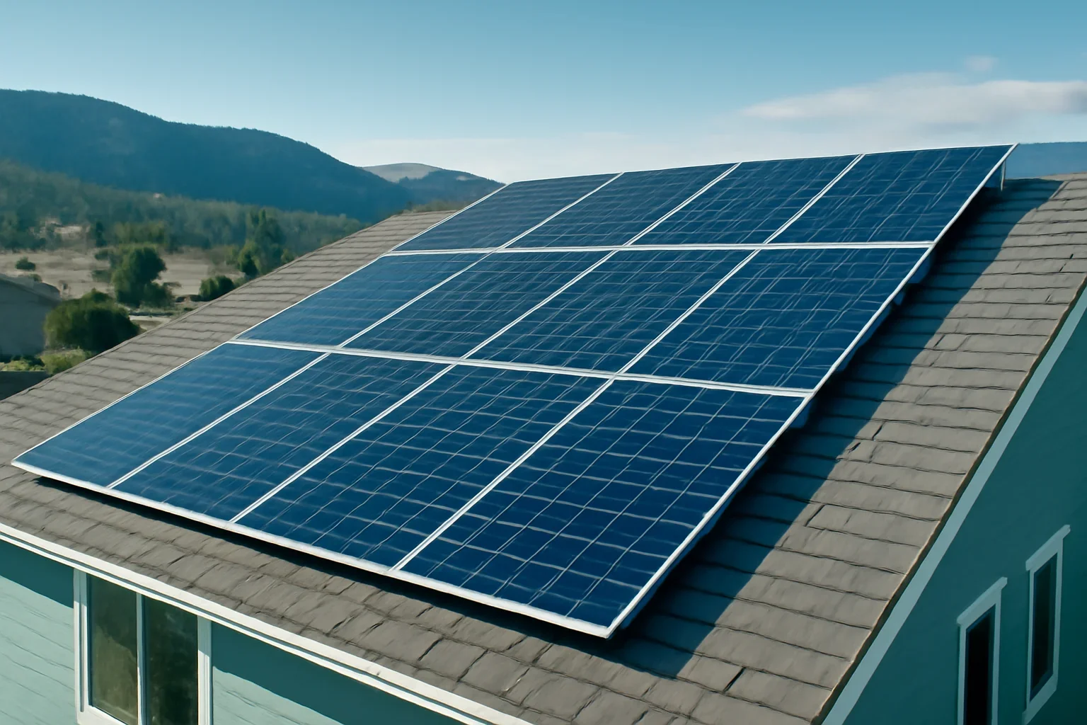 Rooftop solar panels on a property in Logan Lake, BC