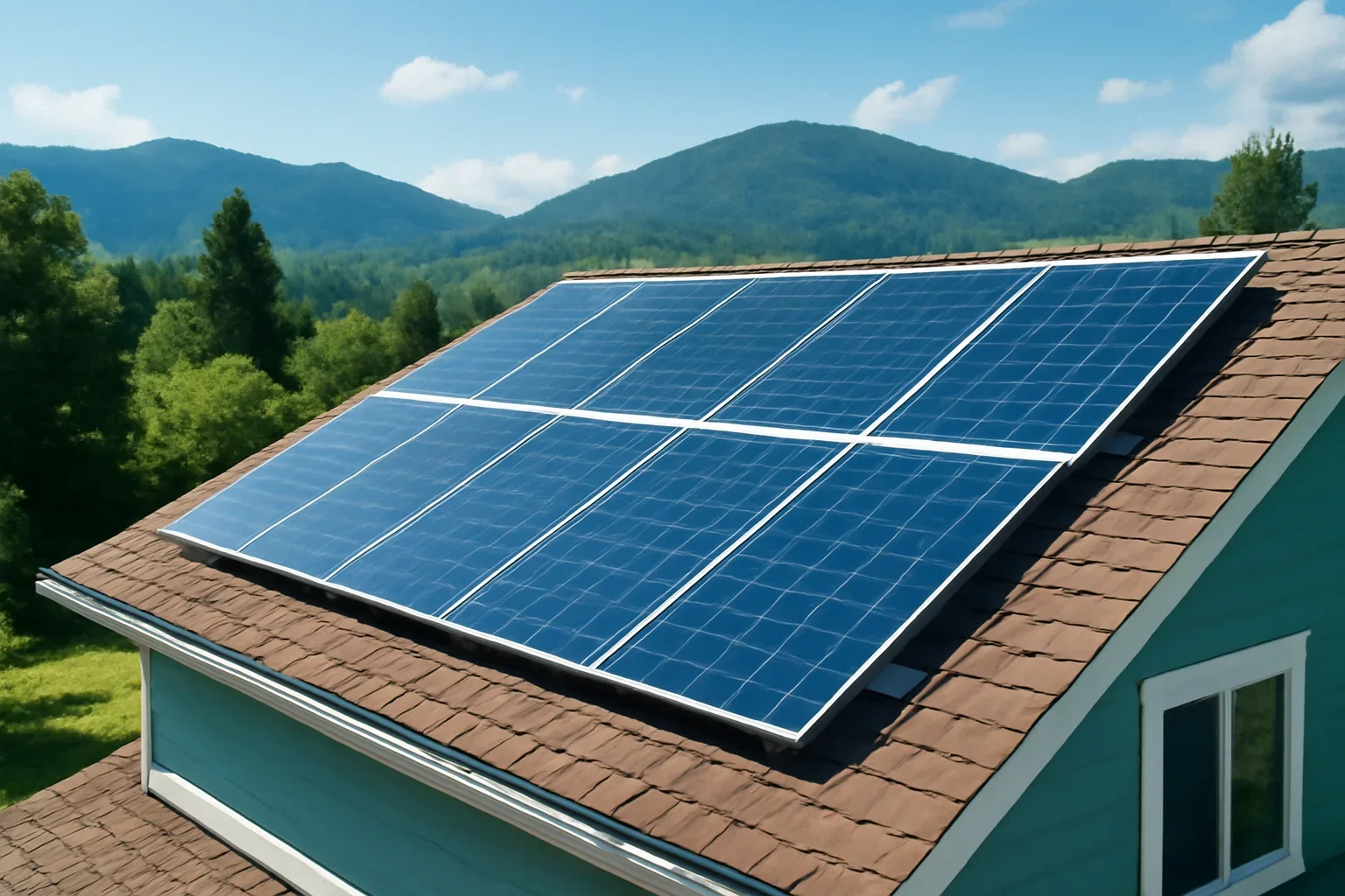 Rooftop solar panels on a property in Lumby, BC